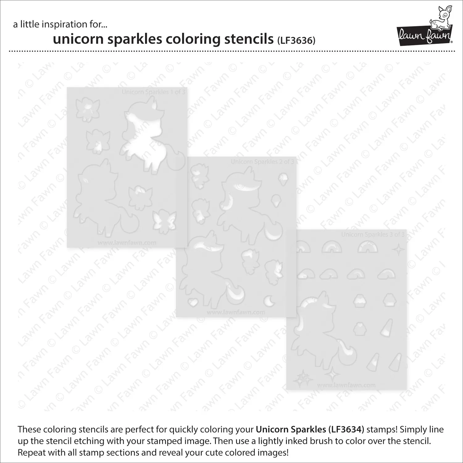 Lawn Fawn Unicorn Sparkles Coloring Stencils 3-teilig