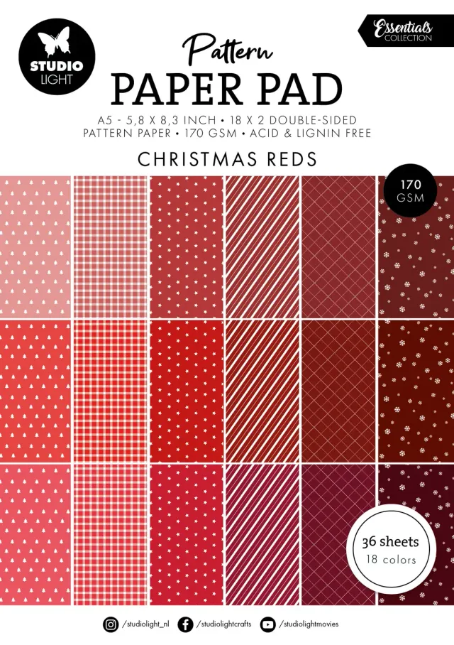Studio Light Essentials Christmas Reds Pattern Paper Pad A5 36 Blatt