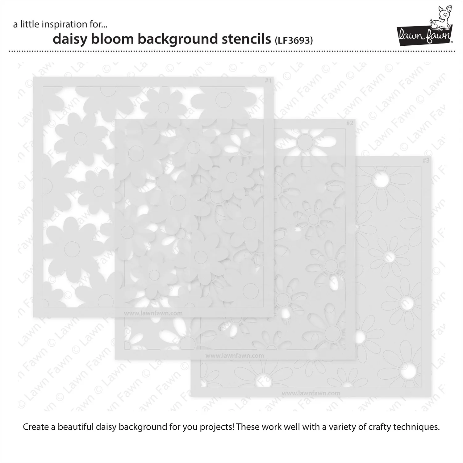 Lawn Fawn Daisy Bloom Background Stencils Schablonen 3-teilig