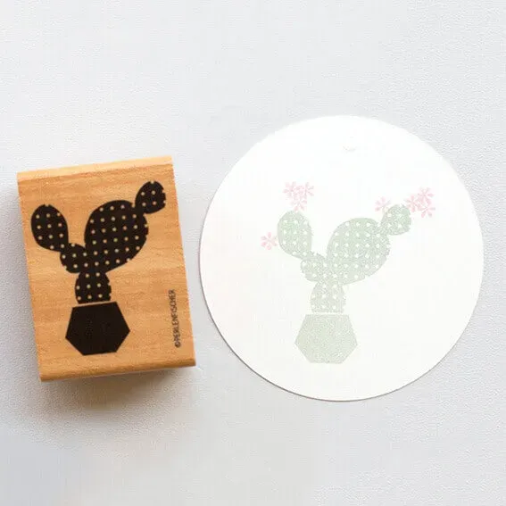 Perlenfischer Kaktus mit Punkten Stempel 40x33 mm Holz