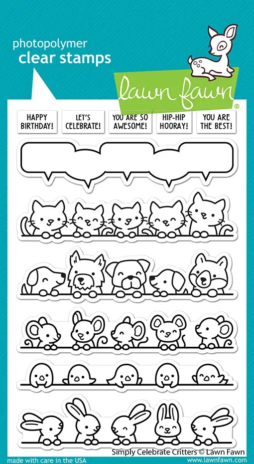Lawn Fawn Simply Celebrate Critters Stempelset Geburtstag