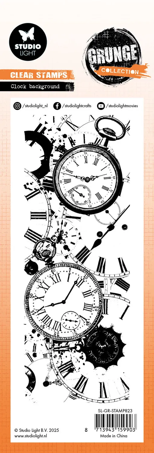 Studio Light Grunge Clear Stamp Clock Hintergrund 72x194mm