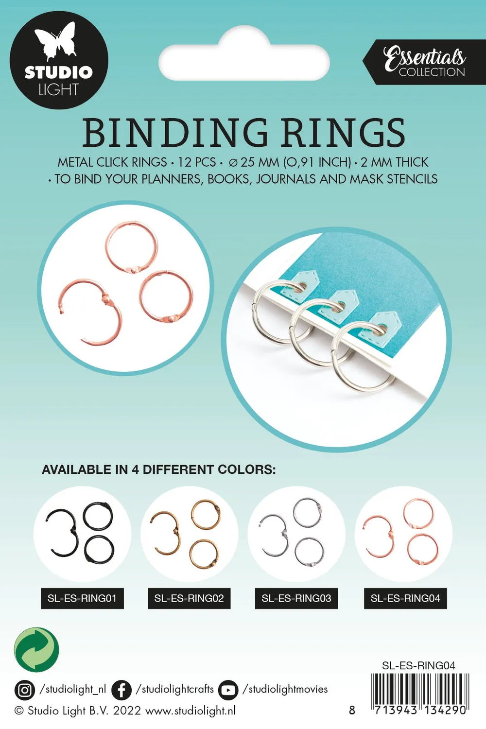 Studio Light Essentials Click Rings Buchringe 25mm Rose 12 Stück