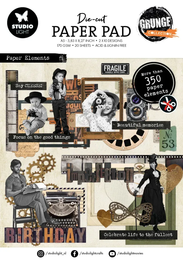 Studio Light Grunge Die-Cut Paper Pad Papierelemente Vintage