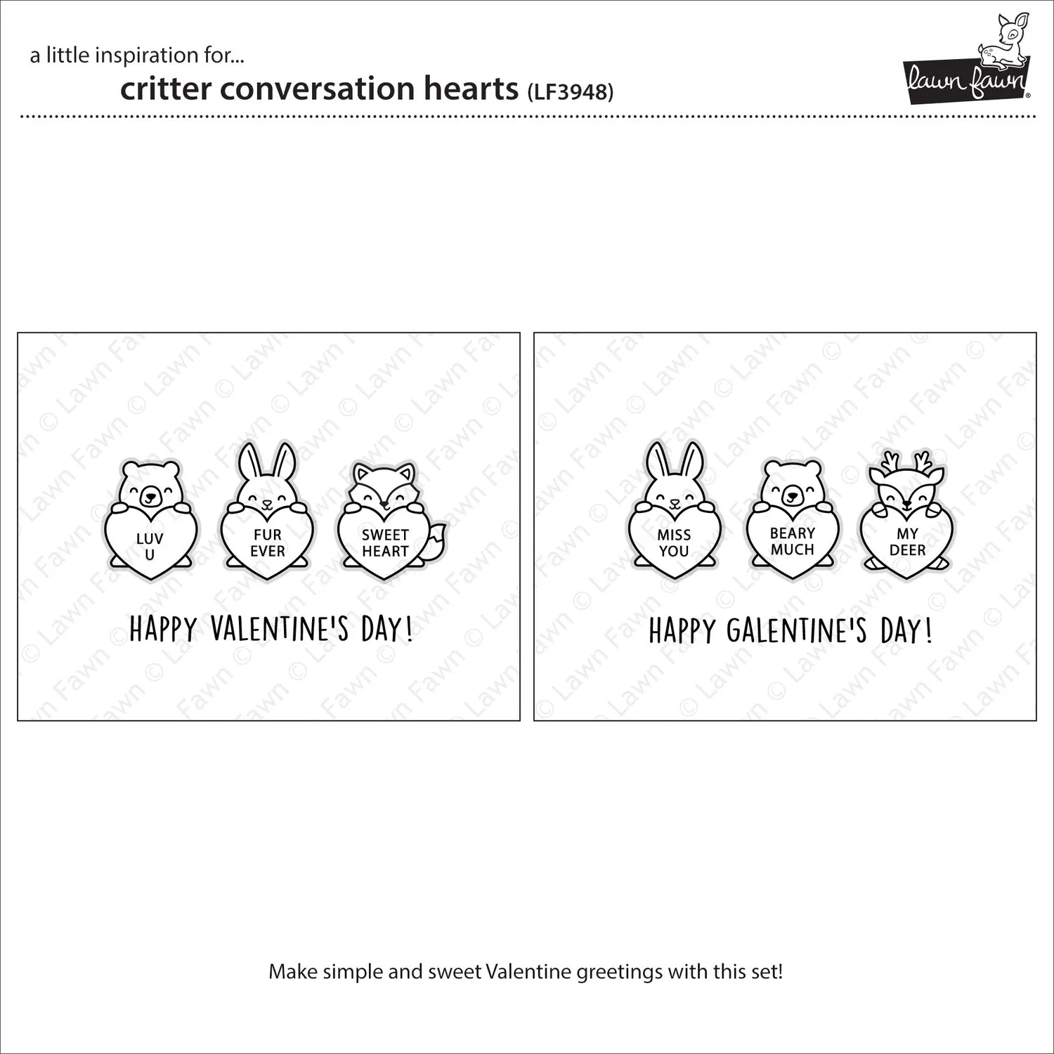 Lawn Fawn Critter Conversation Hearts LF3948 Stempelset Valentinstag