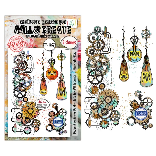 AALL and Create Autour de Mwa TP-1457 Gearlight Glow Stempelset A6 3 Motive