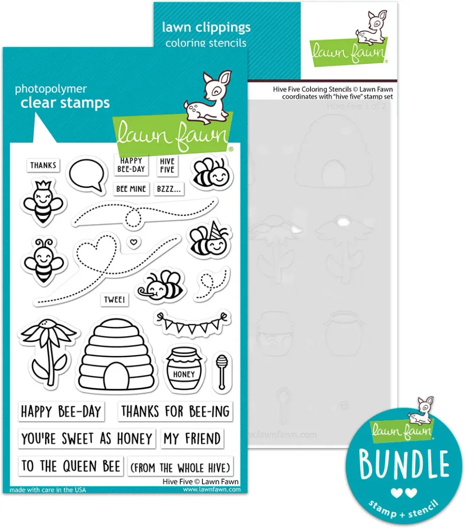 Lawn Fawn Hive Five Stempel + Schablone Bundle Biene