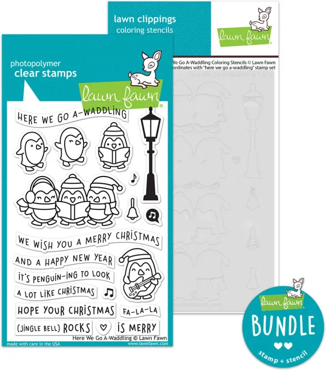Lawn Fawn Here We Go A-Waddling Stempel + Schablonen Bundle