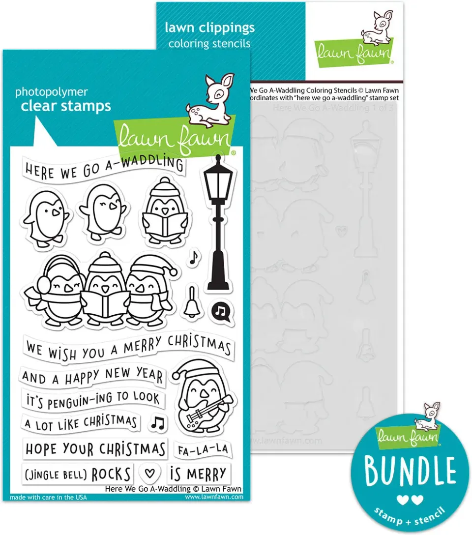Lawn Fawn Here We Go A-Waddling Stempel + Schablonen Bundle