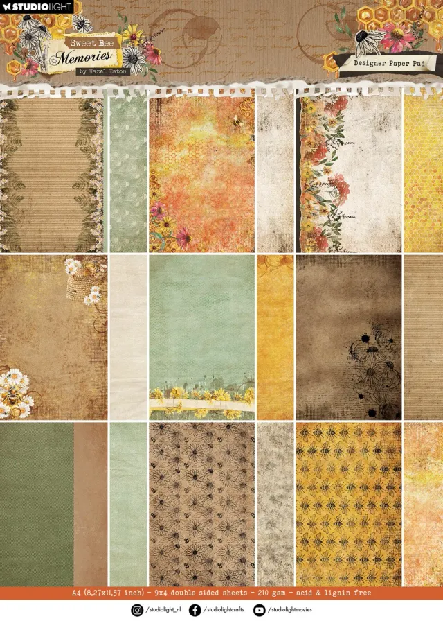 Hazel Eaton Sweet Bee Memories Designpapier Hintergrund A4