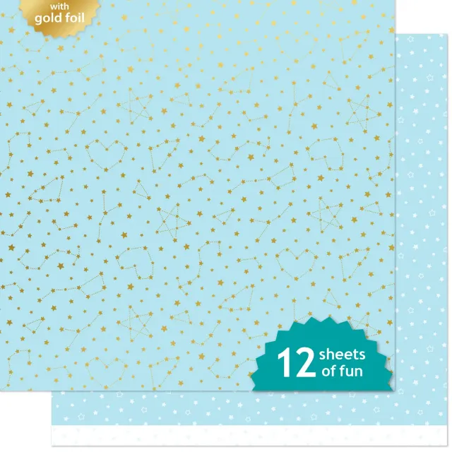 Lawn Fawn Twinkling Blue Designpapier 12x12 Goldfolie