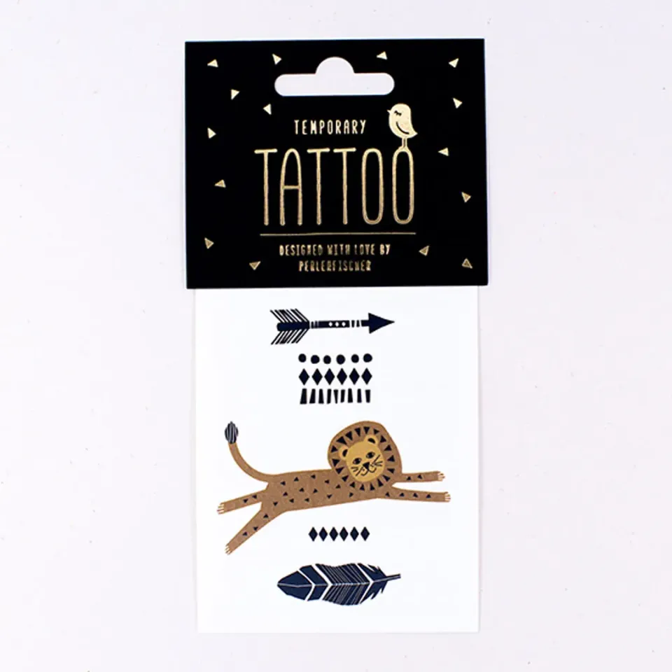 Perlenfischer Löwe & Feder Tattoo temporär