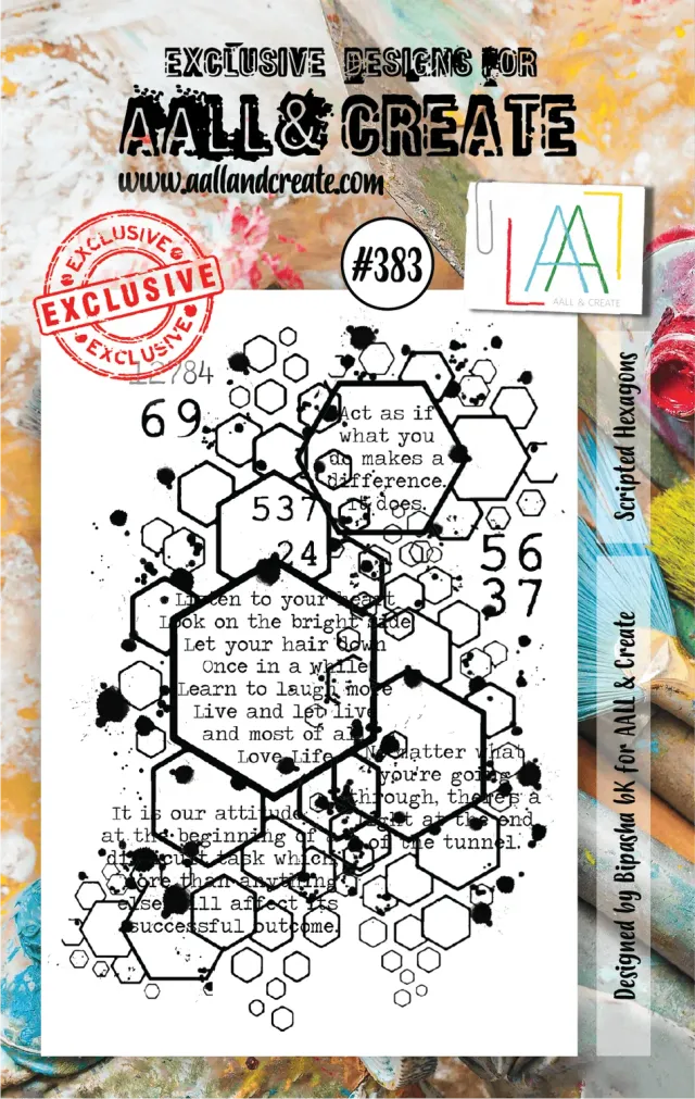 AALL and Create 383 Scripted Hexagons Stempel A7