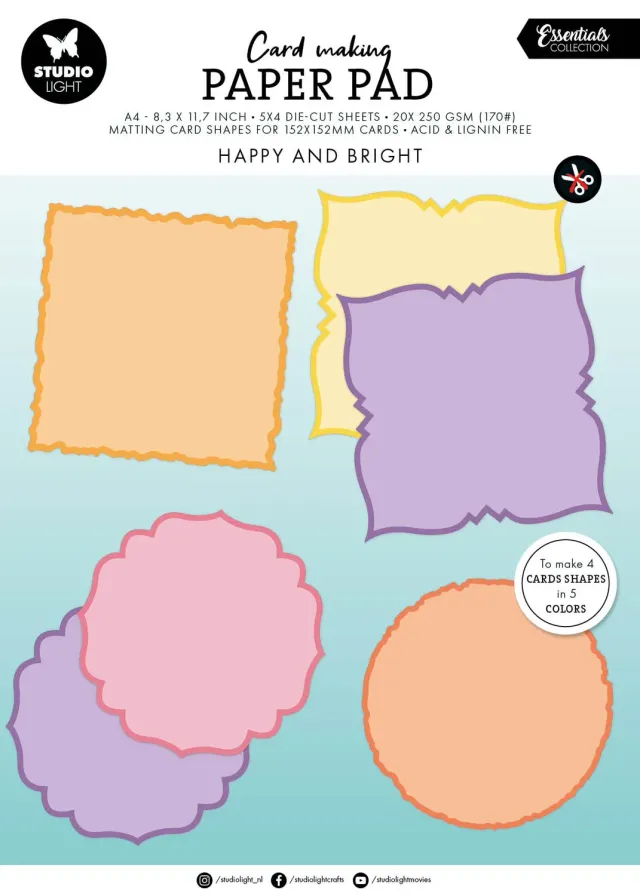 Studio Light Essentials Card Making Pad Happy Bright 152mm 20 Bl.