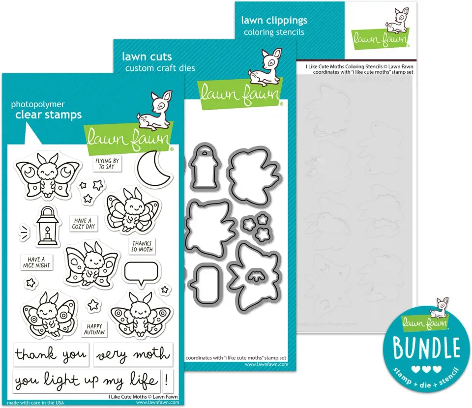 Lawn Fawn I Like Cute Moths Stempel+Stanze+Schablone Bundle
