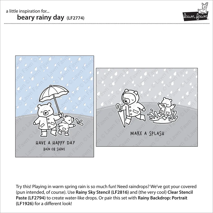 Lawn Fawn Beary Rainy Day Stempel Bären Regen