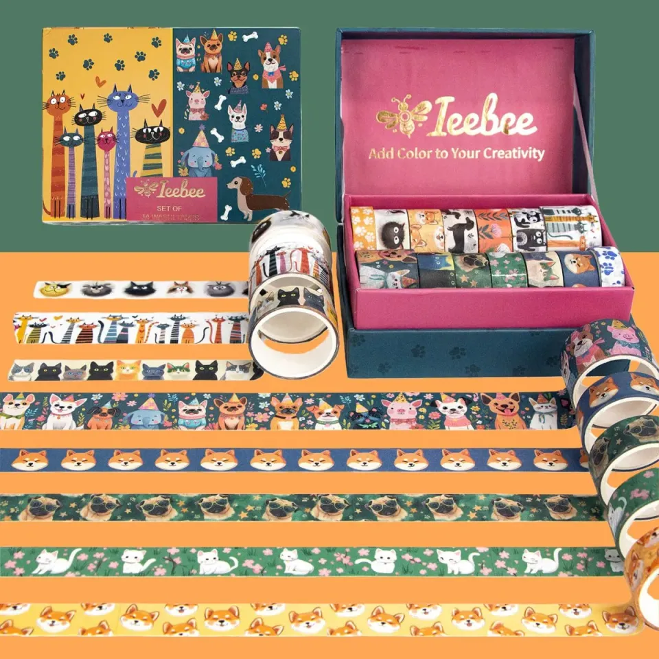 Ieebee Kawaii Washi Tape Set 14 Rollen Herz Tiere