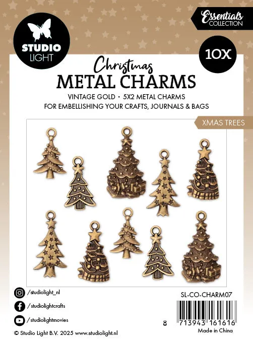 Studio Light Essentials Metal Charms Christmas trees 10er vintage