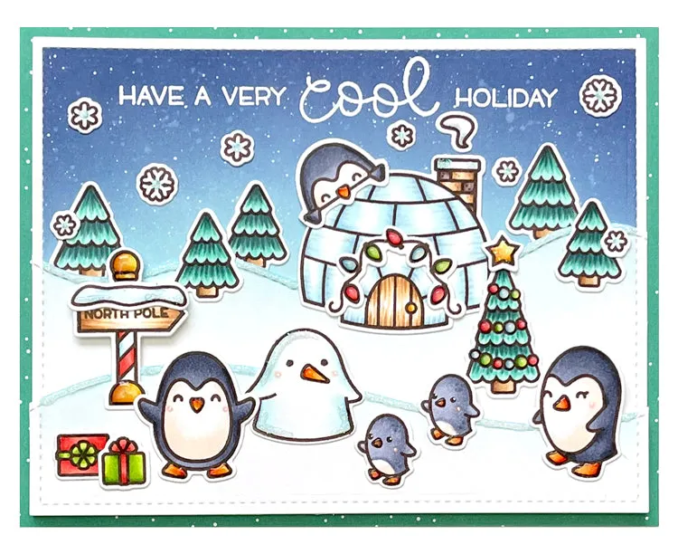 Lawn Fawn Penguin Party Stempelset Pinguin Weihnachten
