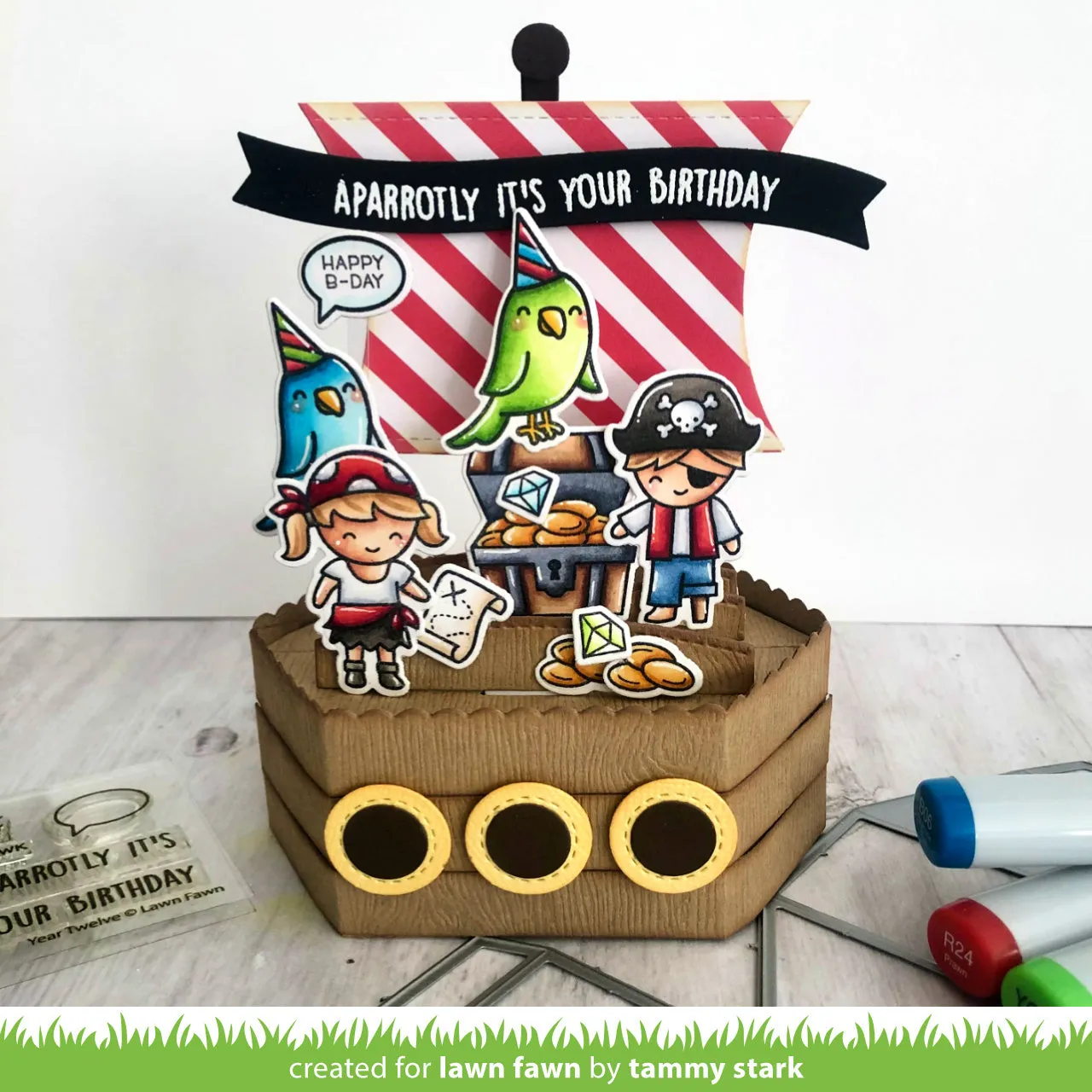 Lawn Fawn Year Twelve Stempelset Papagei Geburtstag