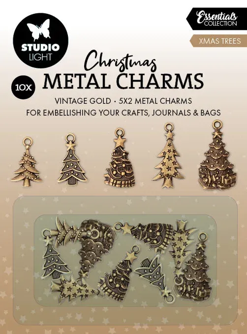 Studio Light Essentials Metal Charms Christmas trees 10er vintage