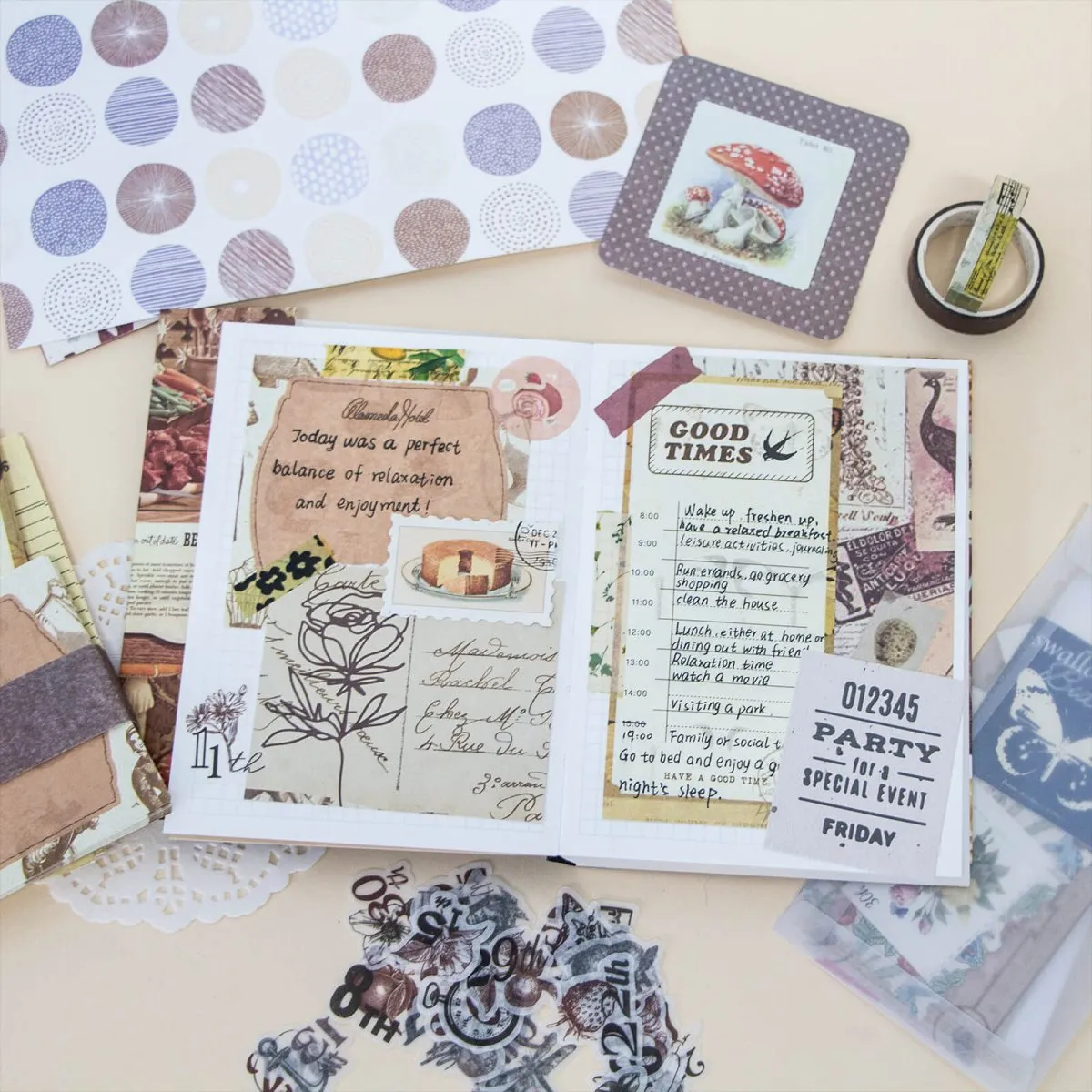 Ieebee Vintage Junk Journal Kit 346-teilig Papier Sticker
