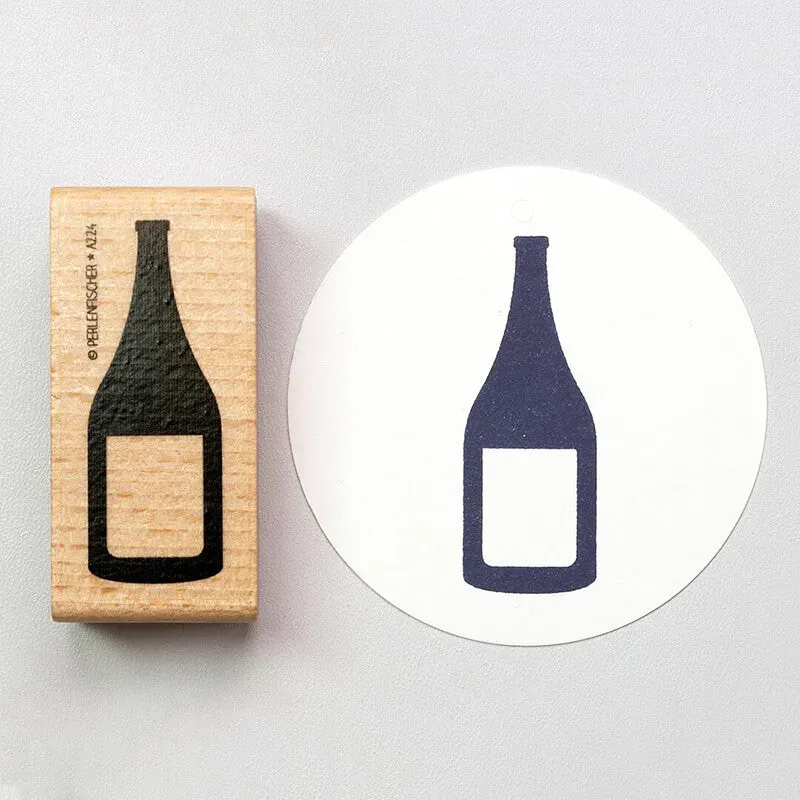 Perlenfischer Champagnerflasche Stempel Holz 56x21 mm