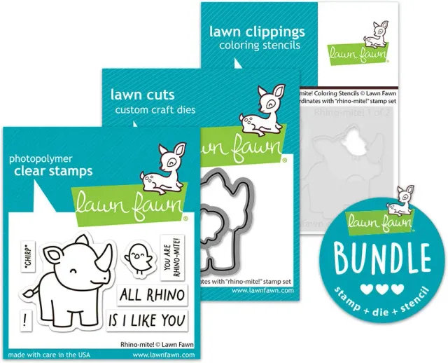 Lawn Fawn Rhino-Mite Stempel+Stanze+Stencil Bundle Nashorn