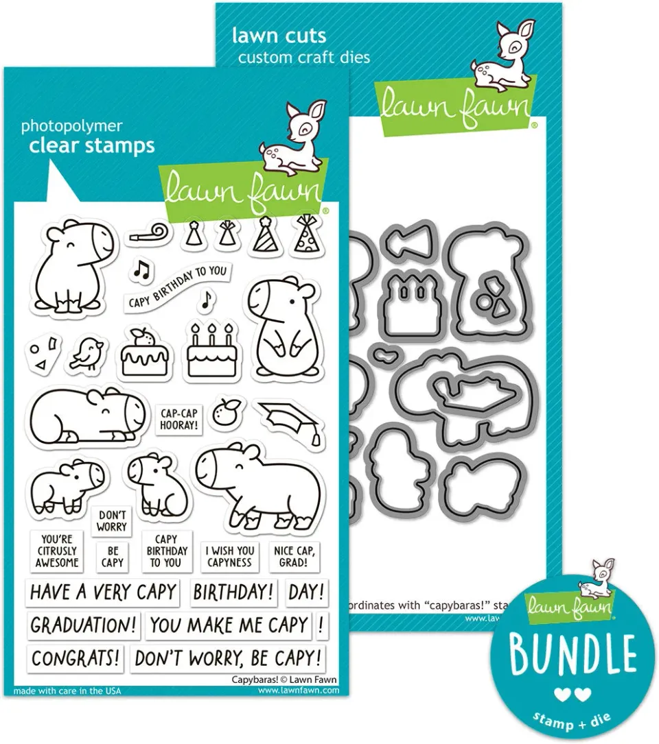 Lawn Fawn Capybaras! Stempel + Stanze Bundle Geburtstag