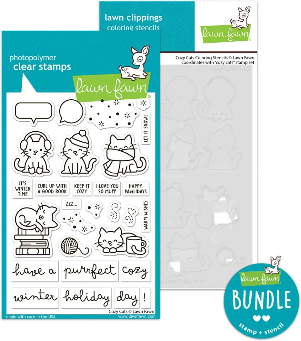 Lawn Fawn Cozy Cats Stempel + Coloring Stencil Bundle Winter