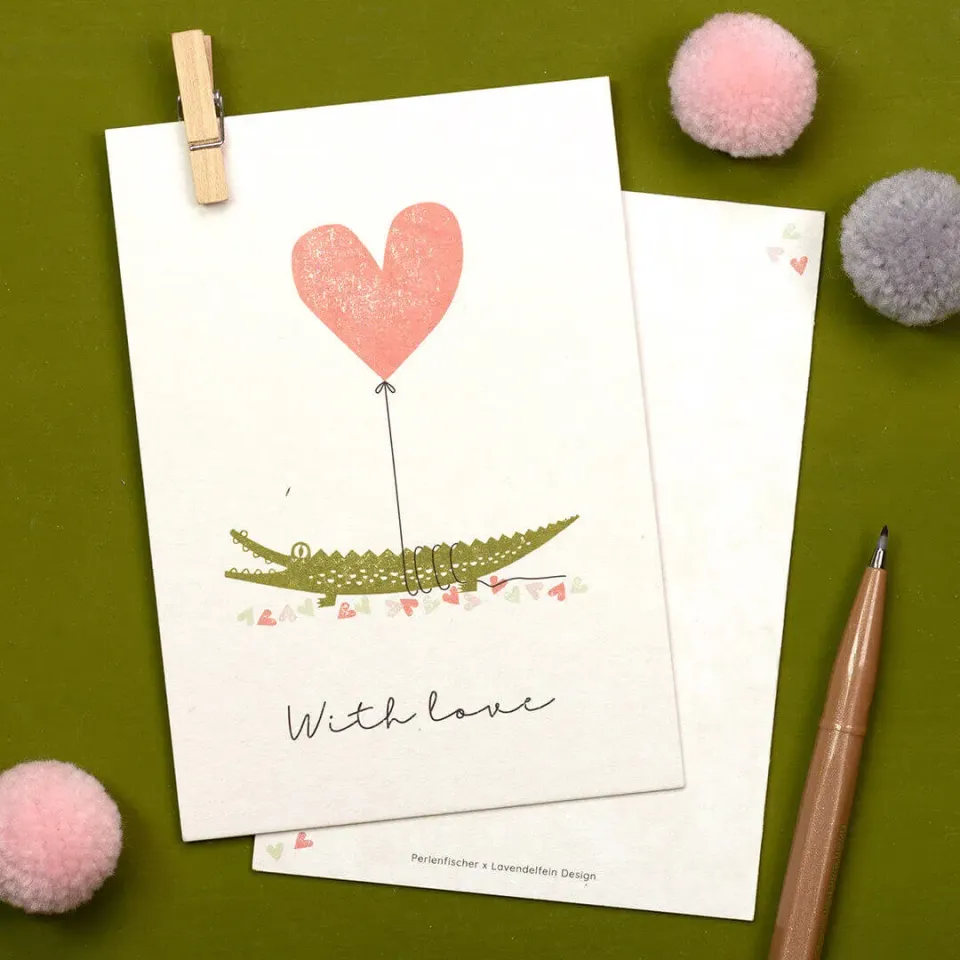 Perlenfischer With love Grußkarte A6 Lavendelfein Design