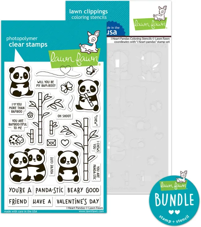 Lawn Fawn I Heart Pandas Stempelset mit Coloring Stencil