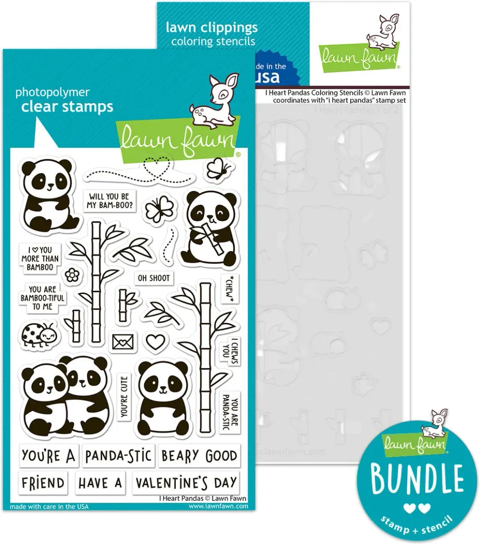 Lawn Fawn I Heart Pandas Stempelset mit Coloring Stencil