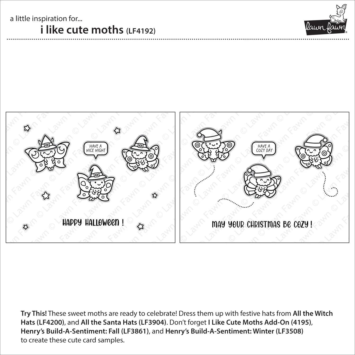 Lawn Fawn I Like Cute Moths Clear Stamps Motten