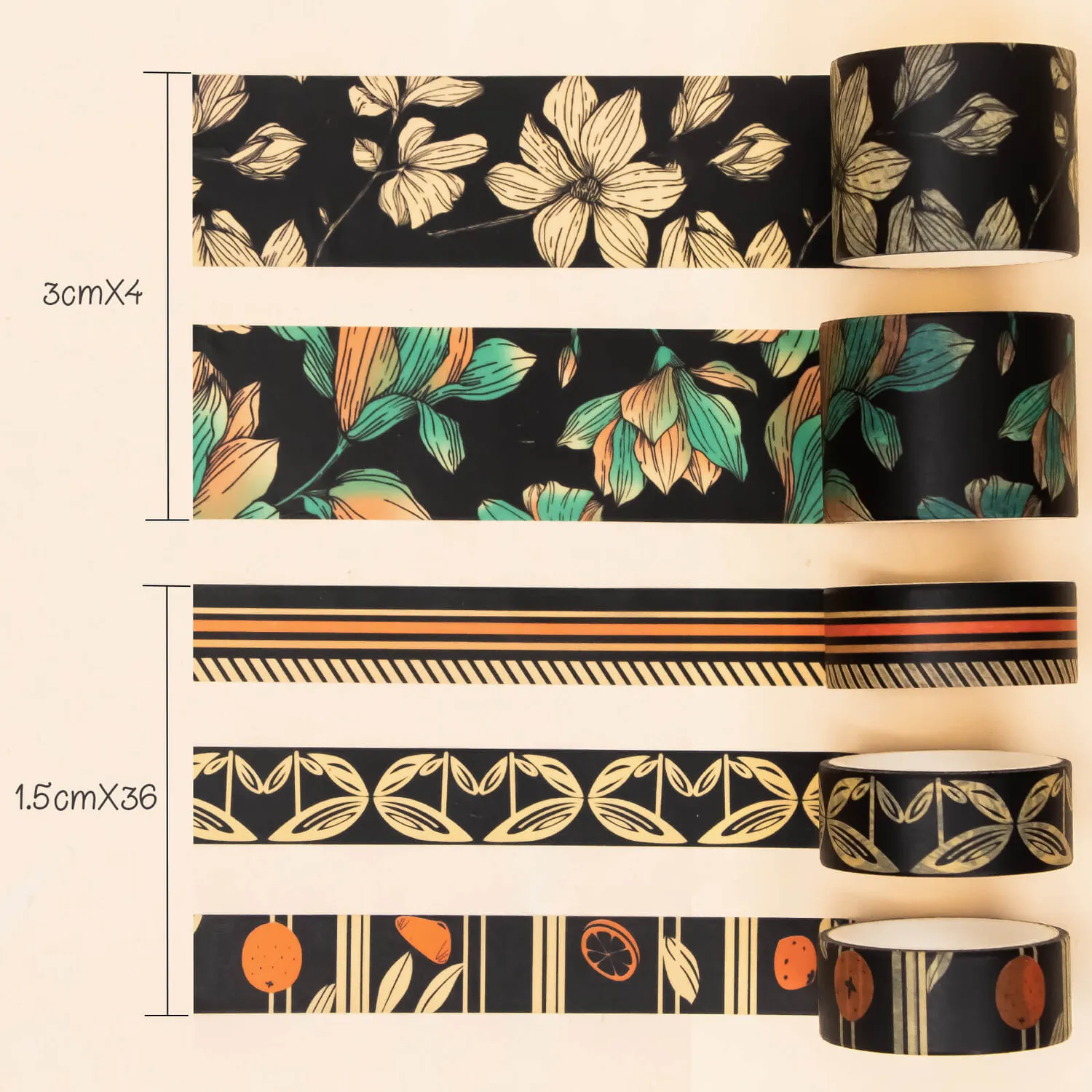 Ieebee Dark Botanical Washitape 40 Rollen Gothic Floral