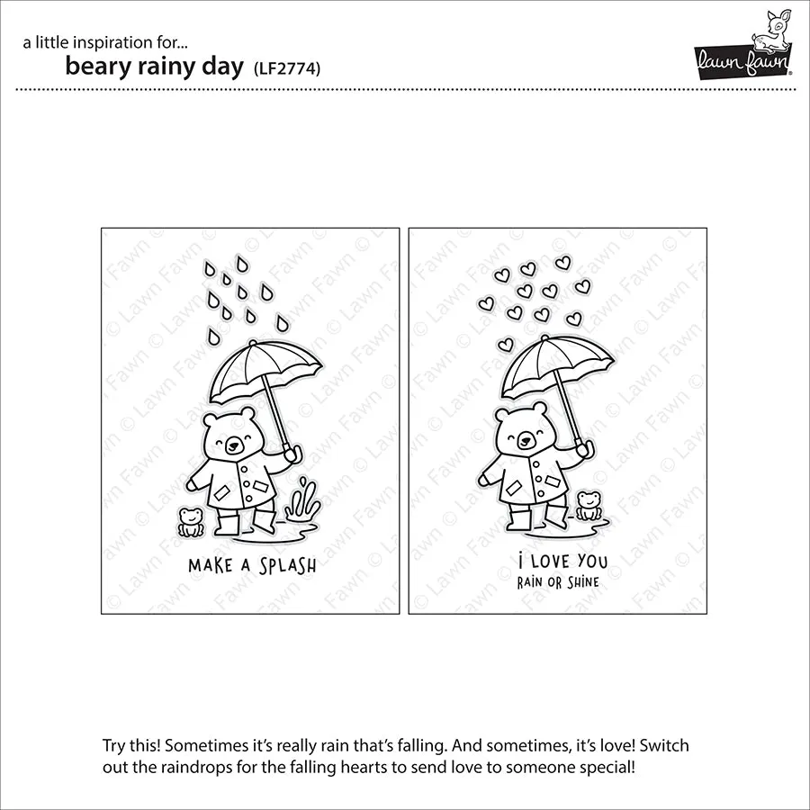Lawn Fawn Beary Rainy Day Stempel Bären Regen