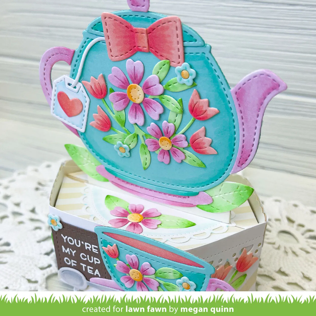Lawn Fawn Lawn Cuts LF2877 Stanzschablone Teekanne Genäht