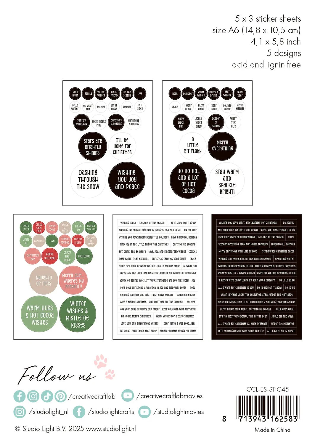 StudioLight Creative Craftlab Essentials Stickerblock Merry Everything