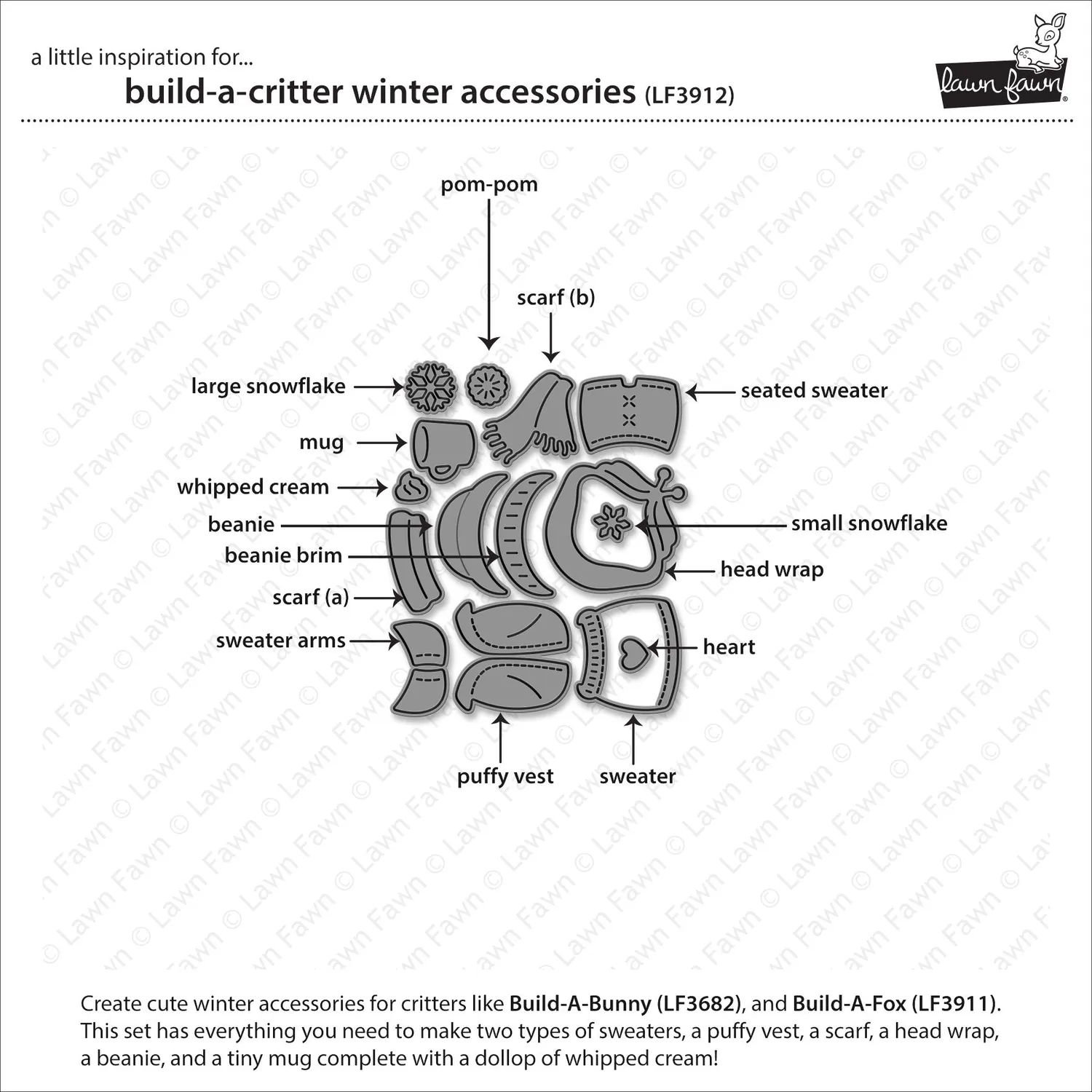 Lawn Fawn Build-A-Critter Winter Accessories LF3912 Stanze