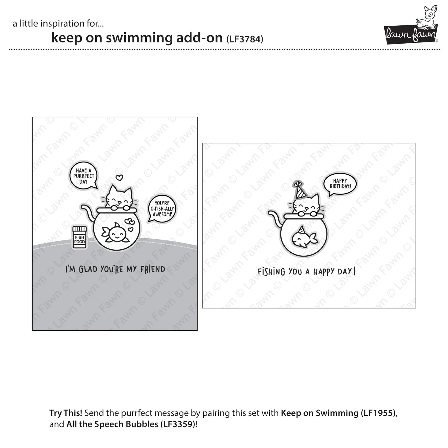 Lawn Fawn Keep On Swimming Add-On Clear Stamps Katze