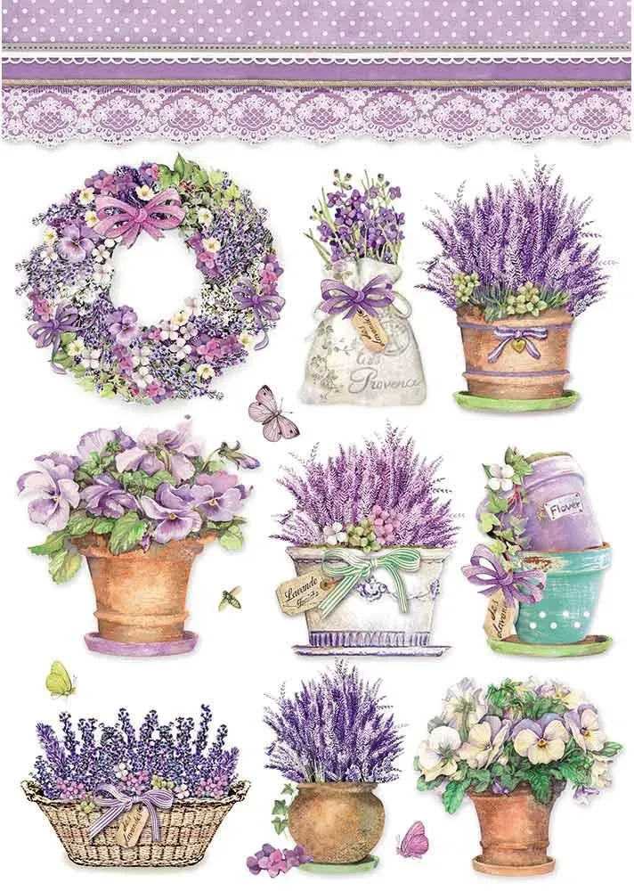 Stamperia Provence DFSA4456 Reispapier A4 Lavendelvase