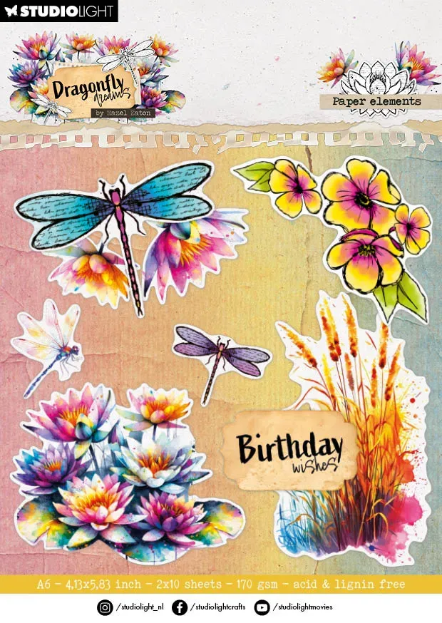 Hazel Eaton Dragonfly Dreams Paper elements Die-Cut Block 20 Blatt