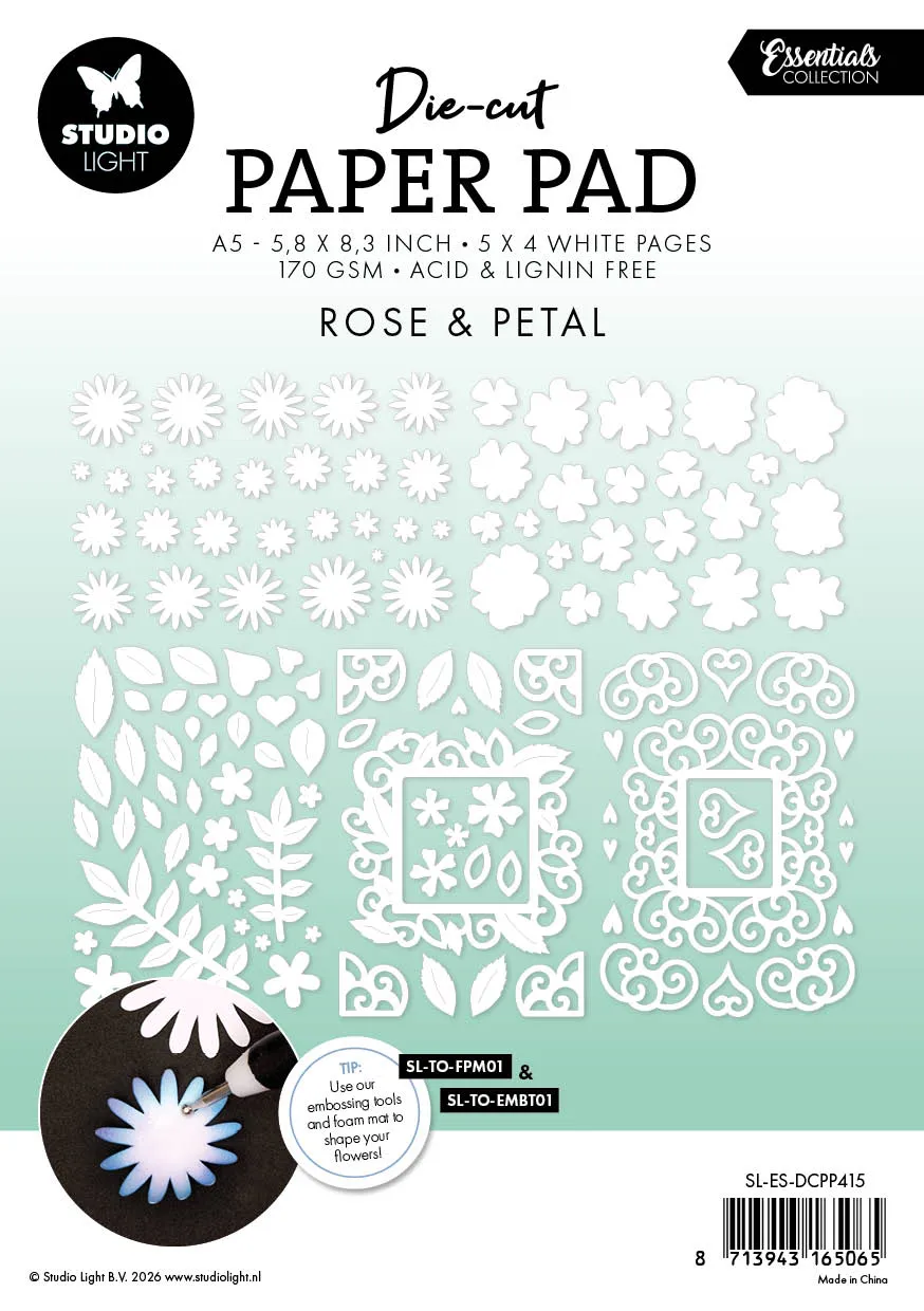 Studio Light Essentials Rose & Petal Papierblock Die-Cut 20 Blatt