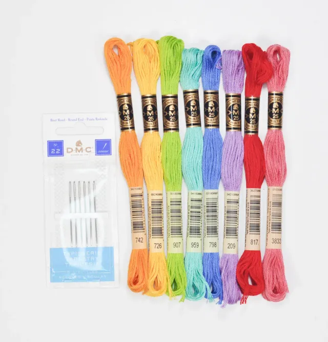 Lawn Fawn Stickgarn-Set 8 Farben Baumwolle Nadeln