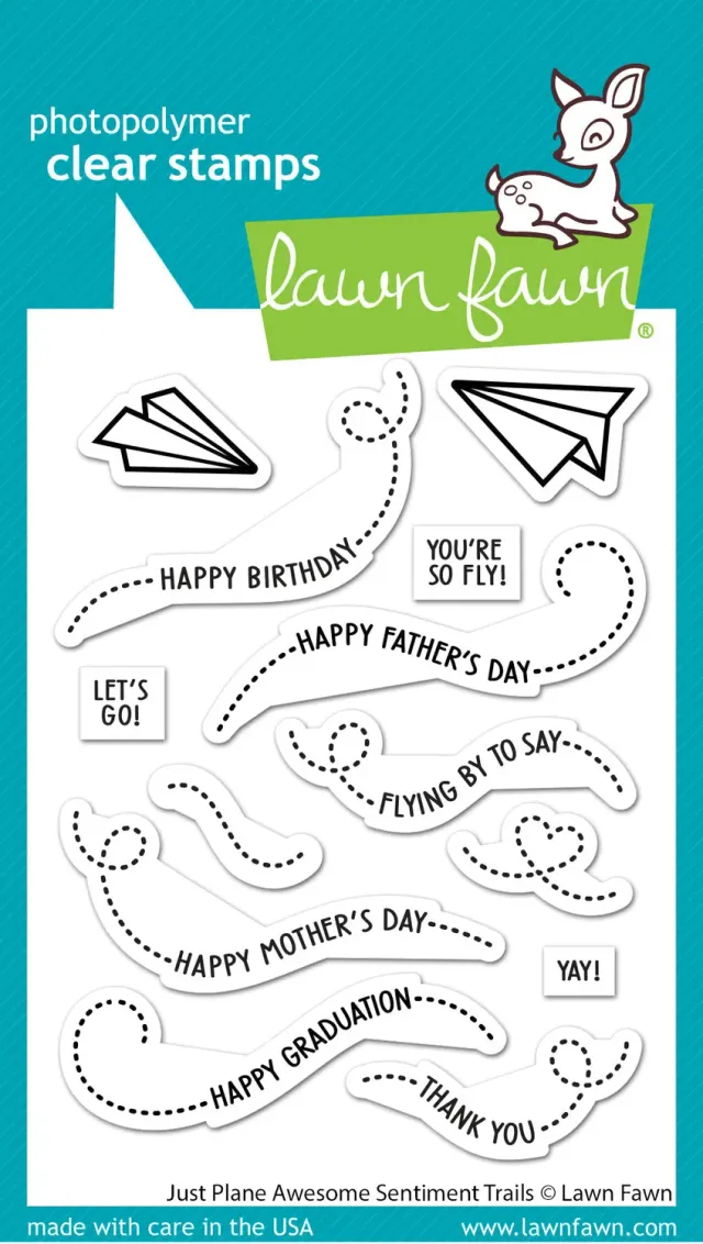 Lawn Fawn Just Plane Awesome Sentiment Trails Stempelset Papierflieger