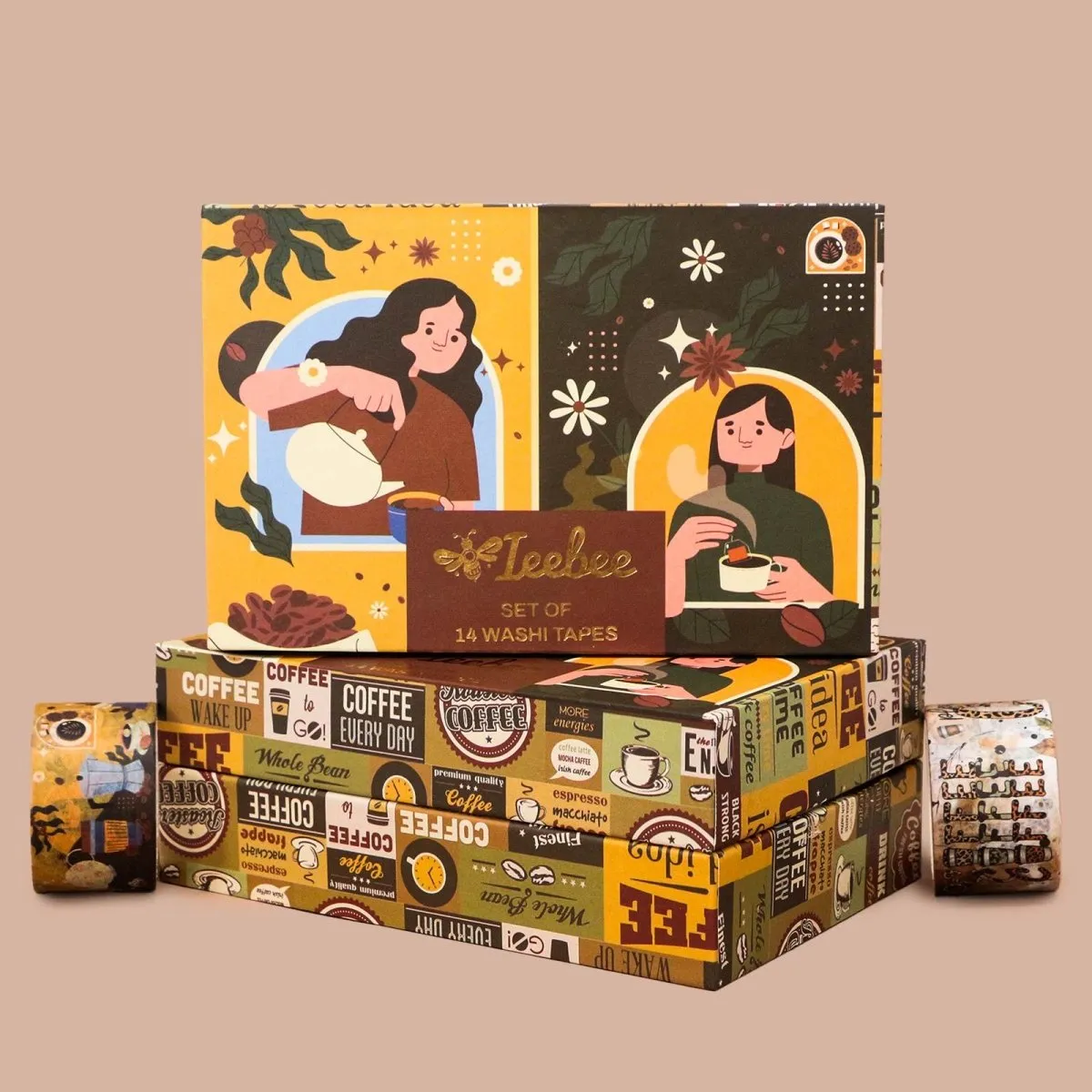 Ieebee Coffee Washi Tape 14 Rollen Latte & Café braun