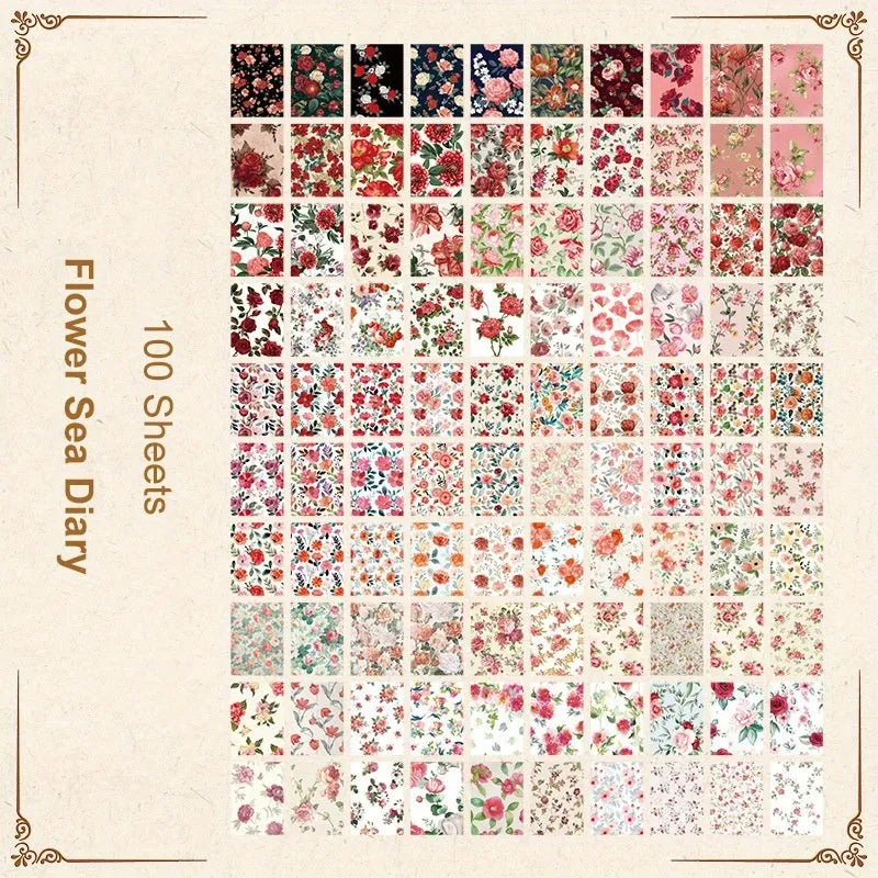 Ieebee Romantic Floral Scrapbookpapier 100-teilig