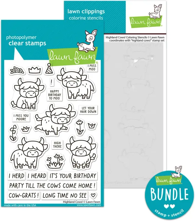 Lawn Fawn Highland Cows Stempel + Schablonen Bundle Kühe