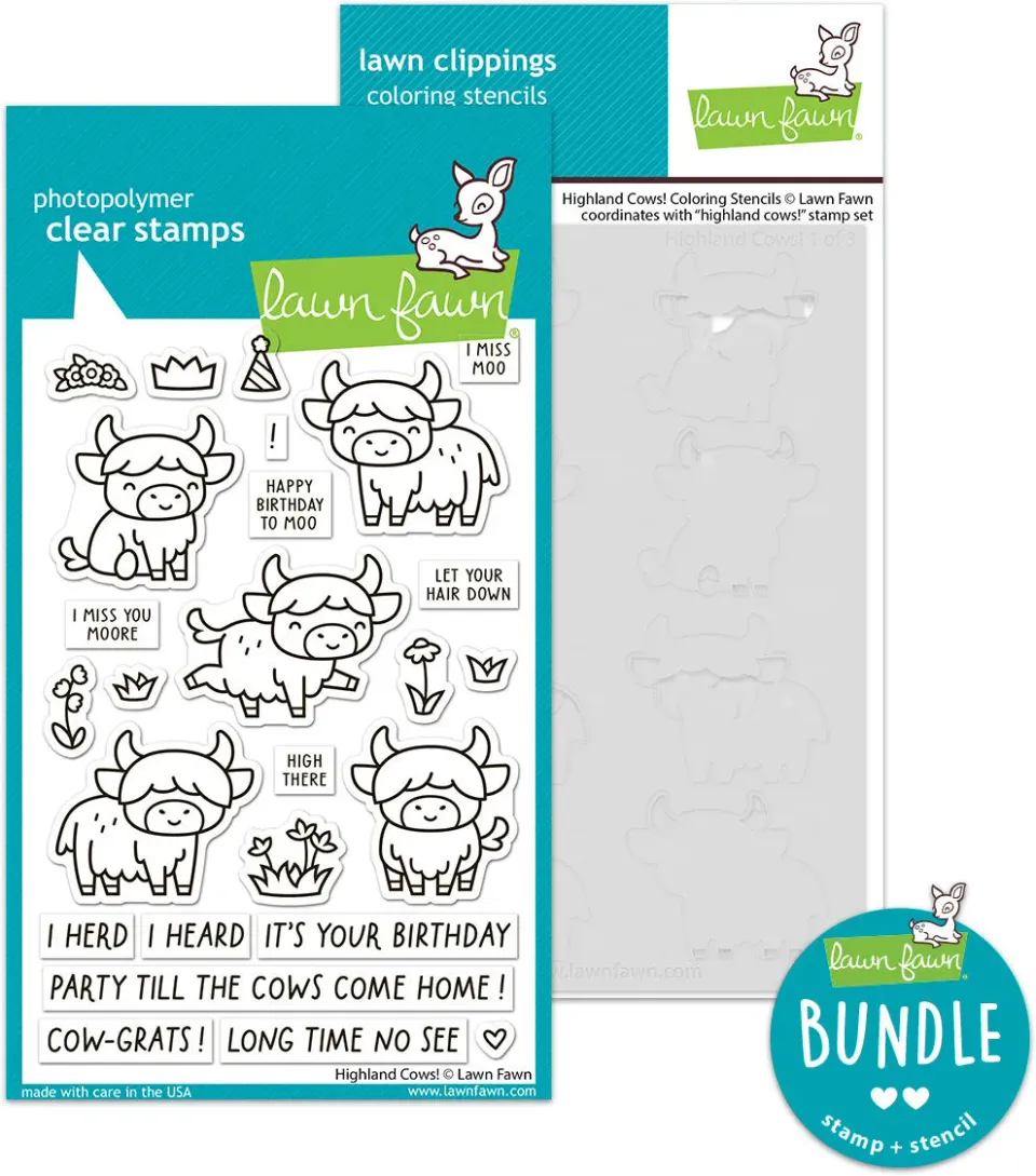 Lawn Fawn Highland Cows Stempel + Schablonen Bundle Kühe