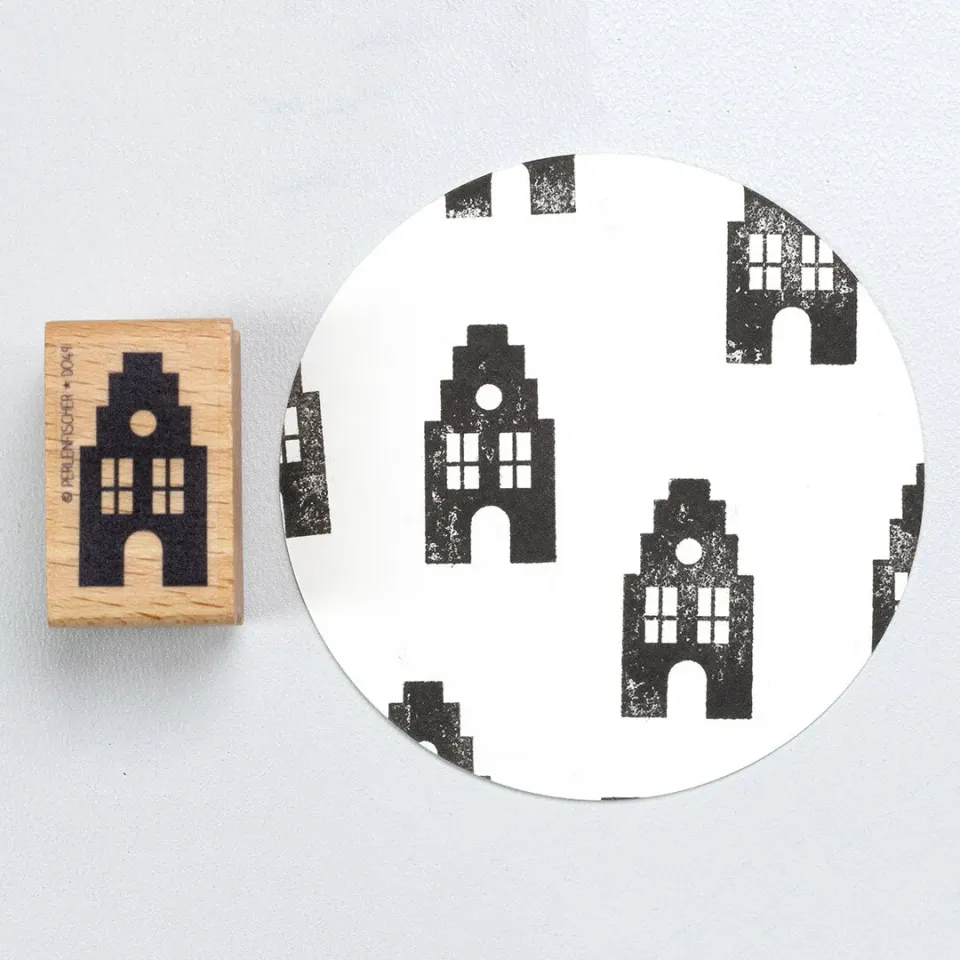 Perlenfischer Haus 2 Stempel 28x15 mm Holz Mini